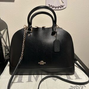 Coach❤️Large Sierra Black Grain Leather Satchel with Gold Accents